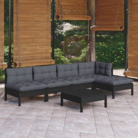 6-piece garden furniture set with black cushions made of pine wood by vidaXL, Garden sets - Ref: Foro24-3096344, Price: 564,8...