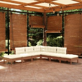 Garden furniture 7 pieces and cushions honey brown pine wood by vidaXL, Garden sets - Ref: Foro24-3096325, Price: 564,99 €, D...