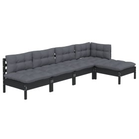 Muebles de jardín 5 pzas con cojines negro madera de pino de vidaXL, Conjuntos de jardín - Ref: Foro24-3096338, Precio: 487,9...