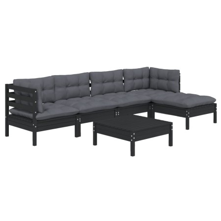 Muebles de jardín 6 pzas con cojines negro madera de pino de vidaXL, Conjuntos de jardín - Ref: Foro24-3096368, Precio: 599,1...