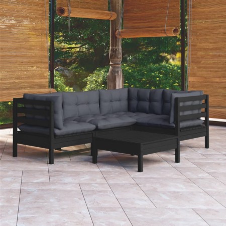 Muebles de jardín 5 pzas con cojines negro madera de pino de vidaXL, Conjuntos de jardín - Ref: Foro24-3096380, Precio: 475,8...