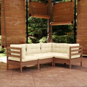 4 Stk. Gartenmöbel und Kissen Zirbenholz honigbraun von vidaXL, Gartensets - Ref: Foro24-3096373, Preis: 424,93 €, Rabatt: %