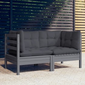 2-seater garden sofa with anthracite gray pine wood cushions by vidaXL, Outdoor sofas - Ref: Foro24-3096012, Price: 180,99 €,...