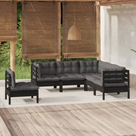 Muebles de jardín 5 pzas con cojines negro madera de pino de vidaXL, Conjuntos de jardín - Ref: Foro24-3096410, Precio: 479,9...