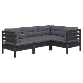 Garden furniture 4 pieces with black pine wood cushions by vidaXL, Garden sets - Ref: Foro24-3096374, Price: 397,35 €, Discou...