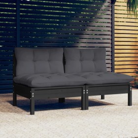 2-seater garden sofa with anthracite gray pine wood cushions by vidaXL, Outdoor sofas - Ref: Foro24-3095996, Price: 189,81 €,...