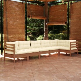 Garden furniture 6 pieces and cushions honey brown pine wood by vidaXL, Garden sets - Ref: Foro24-3096397, Price: 592,99 €, D...