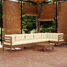 Garden furniture 7 pieces and cushions honey brown pine wood by vidaXL, Garden sets - Ref: Foro24-3096403, Price: 646,70 €, D...