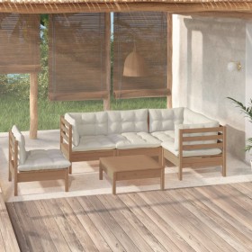 Garden furniture 6 pieces and cushions honey brown pine wood by vidaXL, Garden sets - Ref: Foro24-3096415, Price: 564,89 €, D...