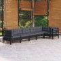 Muebles de jardín 6 pzas con cojines negro madera de pino de vidaXL, Conjuntos de jardín - Ref: Foro24-3096398, Precio: 572,9...