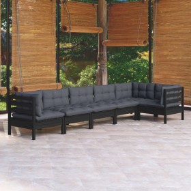 Muebles de jardín 6 pzas con cojines negro madera de pino de vidaXL, Conjuntos de jardín - Ref: Foro24-3096398, Precio: 579,9...