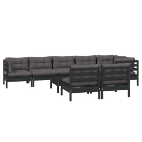 Garden furniture 9 pieces and cushions black solid pine wood by vidaXL, Garden sets - Ref: Foro24-3096464, Price: 835,14 €, D...