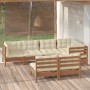 Muebles de jardín 7 pzas y cojines madera de pino marrón miel de vidaXL, Conjuntos de jardín - Ref: Foro24-3096445, Precio: 6...