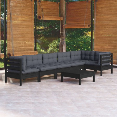 Muebles de jardín 7 pzas con cojines negro madera de pino de vidaXL, Conjuntos de jardín - Ref: Foro24-3096404, Precio: 655,0...