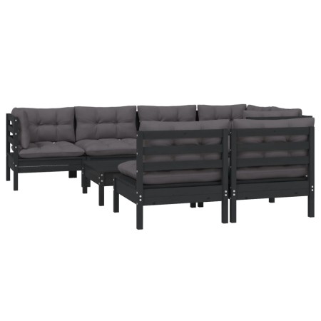 Muebles de jardín 8 pzas con cojines negro madera maciza pino de vidaXL, Conjuntos de jardín - Ref: Foro24-3096452, Precio: 7...