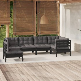 Muebles de jardín 6 pzas con cojines negro madera de pino de vidaXL, Conjuntos de jardín - Ref: Foro24-3096422, Precio: 572,9...