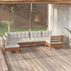 Garden furniture 6 pieces and cushions honey brown pine wood by vidaXL, Garden sets - Ref: Foro24-3096421, Price: 592,99 €, D...