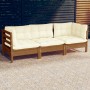 3-Sitzer-Gartensofa mit massiven Kissen aus cremefarbenem Kiefernholz von vidaXL, Outdoor-Sofas - Ref: Foro24-3096103, Preis:...