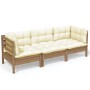 3-Sitzer-Gartensofa mit massiven Kissen aus cremefarbenem Kiefernholz von vidaXL, Outdoor-Sofas - Ref: Foro24-3096103, Preis:...