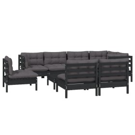 Garden furniture 9 pieces and cushions black solid pine wood by vidaXL, Garden sets - Ref: Foro24-3096476, Price: 834,59 €, D...