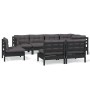 Garden furniture 8 pieces and cushions black solid pine wood by vidaXL, Garden sets - Ref: Foro24-3096470, Price: 800,85 €, D...