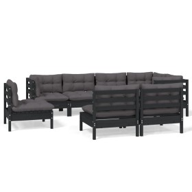 Garden furniture 8 pieces and cushions black solid pine wood by vidaXL, Garden sets - Ref: Foro24-3096470, Price: 789,99 €, D...