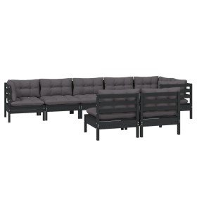 Garden furniture 8 pieces and cushions black solid pine wood by vidaXL, Garden sets - Ref: Foro24-3096458, Price: 800,20 €, D...