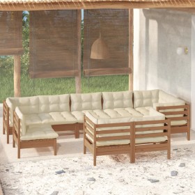 Garden furniture 9 pieces and cushions honey brown pine wood by vidaXL, Garden sets - Ref: Foro24-3096529, Price: 871,99 €, D...