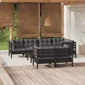 Garden furniture 8 pieces with black cushions solid pine wood by vidaXL, Garden sets - Ref: Foro24-3096500, Price: 841,99 €, ...