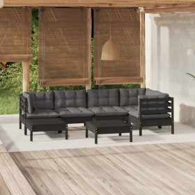 Garden furniture 7 pieces and cushions black solid pine wood by vidaXL, Garden sets - Ref: Foro24-3096548, Price: 691,13 €, D...