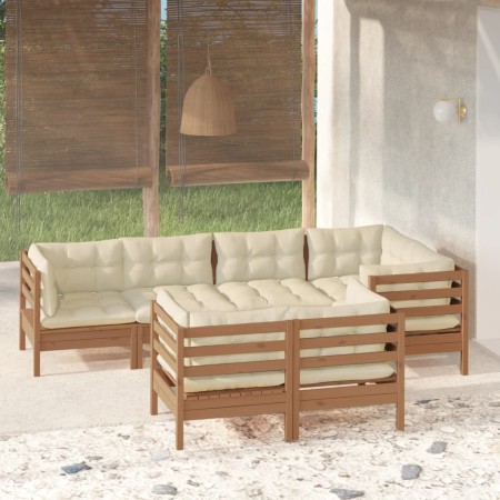 Muebles de jardín 7 pzas y cojines madera de pino marrón miel de vidaXL, Conjuntos de jardín - Ref: Foro24-3096493, Precio: 7...