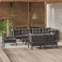 Muebles de jardín 9 pzas con cojines negro madera maciza pino de vidaXL, Conjuntos de jardín - Ref: Foro24-3096524, Precio: 8...