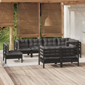 Muebles de jardín 8 pzas y cojines negro madera maciza de pino de vidaXL, Conjuntos de jardín - Ref: Foro24-3096518, Precio: ...