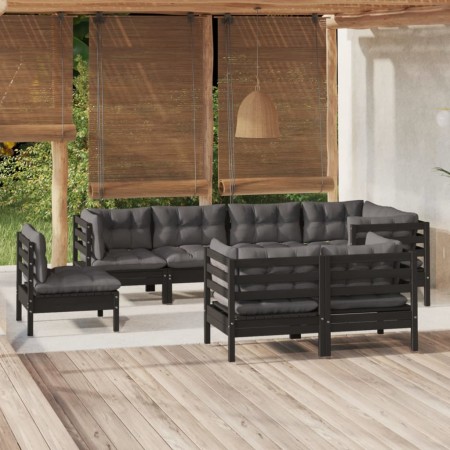 8 Stk. Gartenmöbel und Kissen aus massivem Kiefernholz schwarz von vidaXL, Gartensets - Ref: Foro24-3096518, Preis: 796,57 €,...