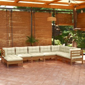 8-piece garden furniture set with pine wood cushions in honey brown. by vidaXL, Garden sets - Ref: Foro24-3096662, Price: 741...