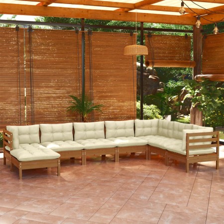 Muebles de jardín 8 pzas y cojines madera de pino marrón miel de vidaXL, Conjuntos de jardín - Ref: Foro24-3096662, Precio: 7...