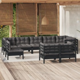 9-piece garden furniture set with black cushions, made of solid pine wood. by vidaXL, Garden sets - Ref: Foro24-3096530, Pric...