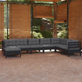 Garden furniture 8 pieces with black cushions solid pine wood by vidaXL, Garden sets - Ref: Foro24-3096663, Price: 753,03 €, ...