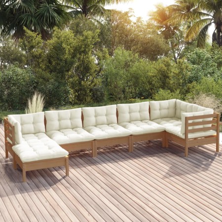 7-piece garden furniture set with pine wood cushions in honey brown. by vidaXL, Garden sets - Ref: Foro24-3096553, Price: 645...