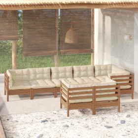 8-piece garden furniture set with pine wood cushions in honey brown. by vidaXL, Garden sets - Ref: Foro24-3096505, Price: 838...