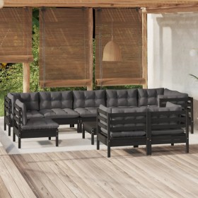 Garden furniture 10 pieces with black cushions solid pine wood by vidaXL, Garden sets - Ref: Foro24-3096536, Price: 974,38 €,...