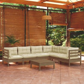 Muebles de jardín 7 pzas y cojines madera de pino marrón miel de vidaXL, Conjuntos de jardín - Ref: Foro24-3096692, Precio: 6...