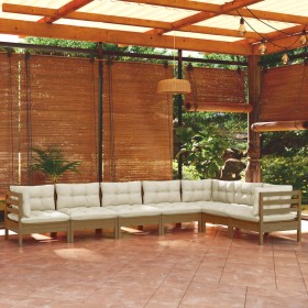 Garden furniture 7 pieces and cushions honey brown pine wood by vidaXL, Garden sets - Ref: Foro24-3096698, Price: 639,44 €, D...