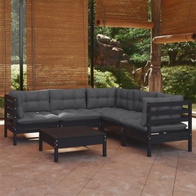 6-piece garden furniture set with black cushions, made of solid pine wood. by vidaXL, Garden sets - Ref: Foro24-3096681, Pric...