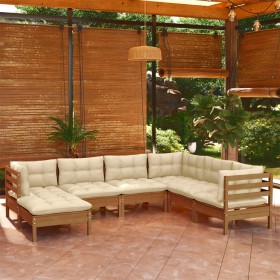 Garden furniture 7 pieces and cushions honey brown pine wood by vidaXL, Garden sets - Ref: Foro24-3096565, Price: 645,99 €, D...