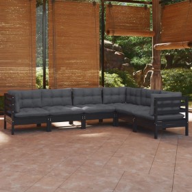 Garden furniture 6 pieces and cushions black solid pine wood by vidaXL, Garden sets - Ref: Foro24-3096687, Price: 572,04 €, D...