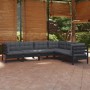 Garden furniture 6 pieces and cushions black solid pine wood by vidaXL, Garden sets - Ref: Foro24-3096687, Price: 580,35 €, D...