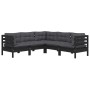 Garden furniture 5 pieces with black cushions solid pine wood by vidaXL, Garden sets - Ref: Foro24-3096675, Price: 479,64 €, ...