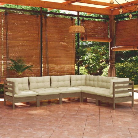 Muebles de jardín 6 pzas y cojines madera de pino marrón miel de vidaXL, Conjuntos de jardín - Ref: Foro24-3096686, Precio: 5...