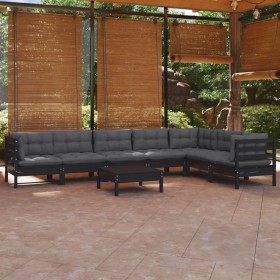 Garden furniture 8 pieces with black cushions solid pine wood by vidaXL, Garden sets - Ref: Foro24-3096705, Price: 753,03 €, ...